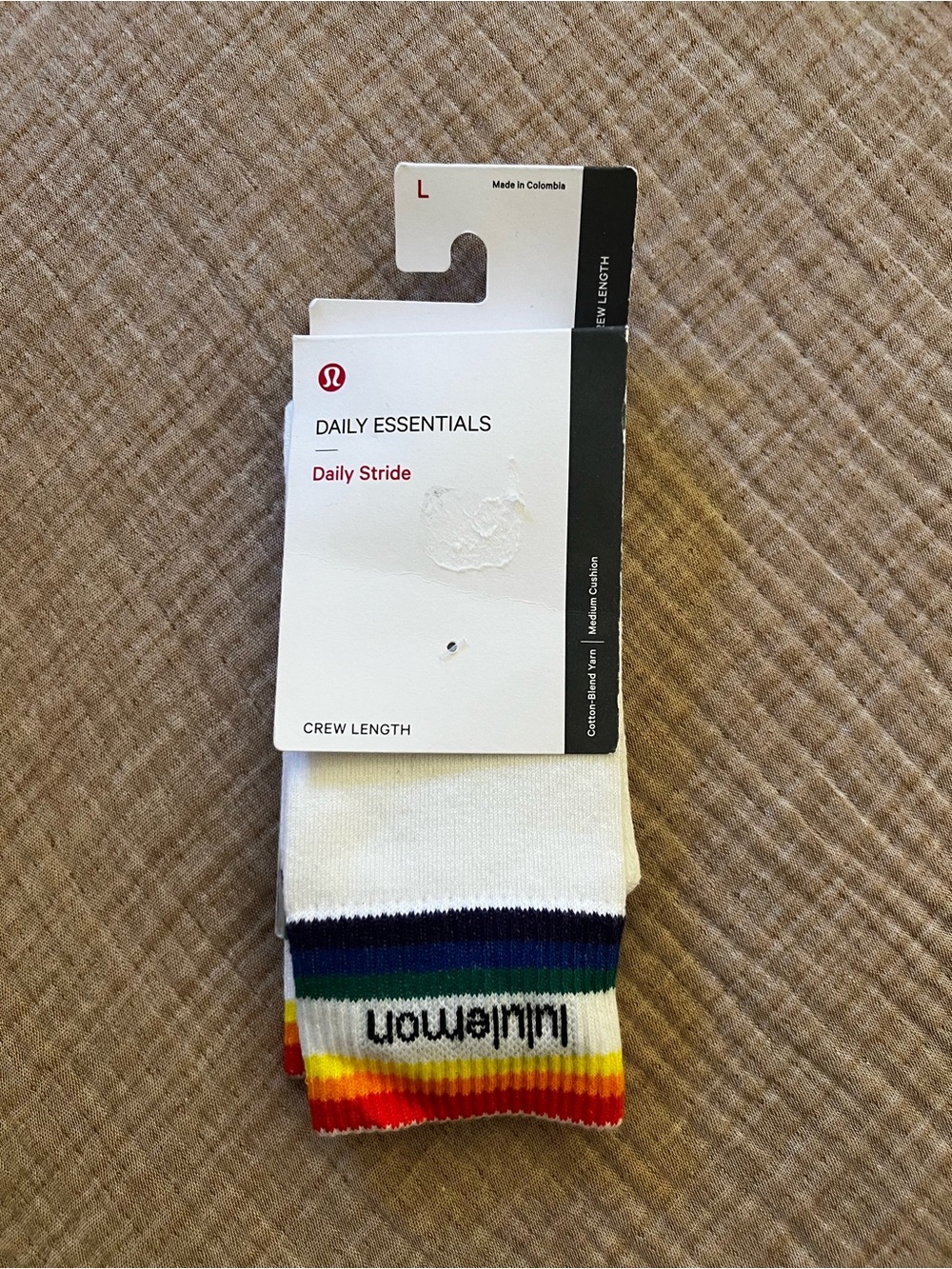 NWT Lululemon Daily Stride Crew Socks Rainbow Stripe White (L)